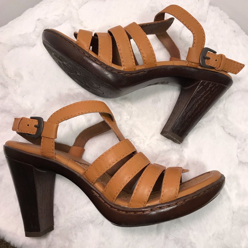 B.O.C. 4” Heel Strappy Brown Leather Sandals sz 7